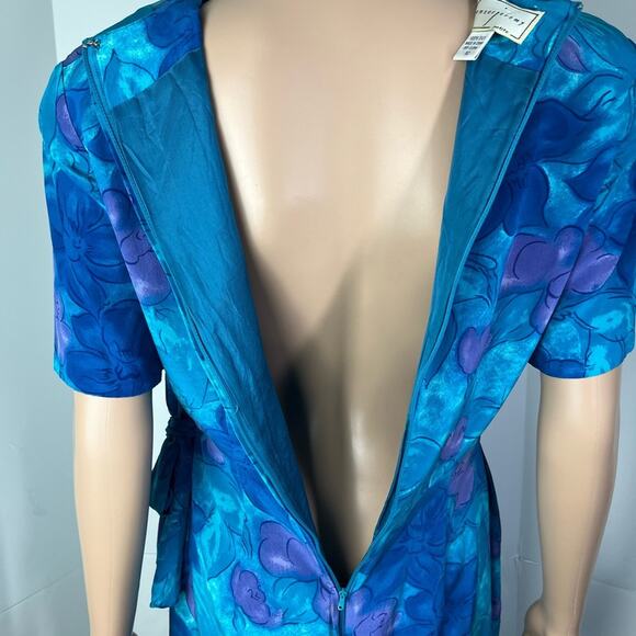 Vintage Spenser Jeremy Floral Print Silk Mini Faux Wrap Cocktail Dress - Picture 9 of 15